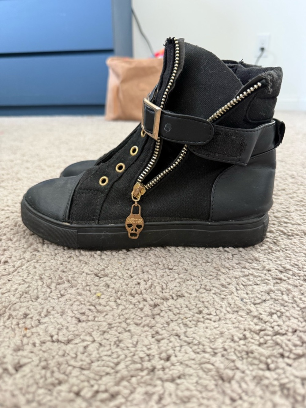 Kids Black High-Top Sneaker with Gold Accent